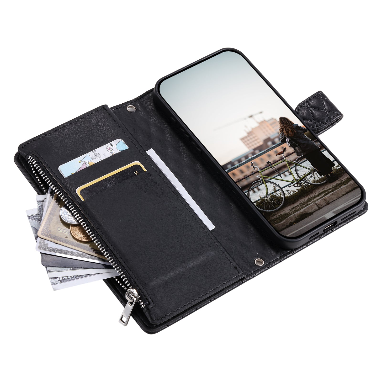 Style 012 for iPhone 11 Leather Case with Wrist Strap Rhombus Glitter Zipper Pocket Phone Cover Style 012 for iPhone 11 Leather Case with Wrist Strap Rhombus Glitter Zipper Pocket Phone Cover